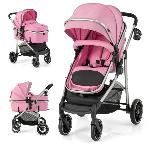 ectqqdgg9f1b0b_0 jpg - Carrinho de Bebê 2 em 1 com Assento Reversível e Encosto Ajustável, 0 a 36 Meses, BABY JOY, Rosa