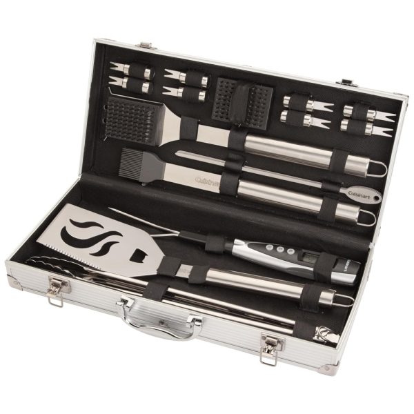 ectqqne2rt310b_0 jpg - Luxo Acessório Churrasco Grill 20 peças, Aço Inox Temómetro, CUISINART CGS 5020, Prateado