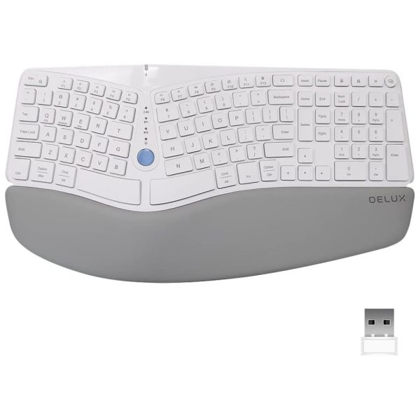 ectqqqvfcxq90b_0 jpg - DELUX GM901D Teclado Ergonômico Sem Fio Recarregável Reduz a Tensão das Mãos com Descanso de Pulso e Luz LED, Branco