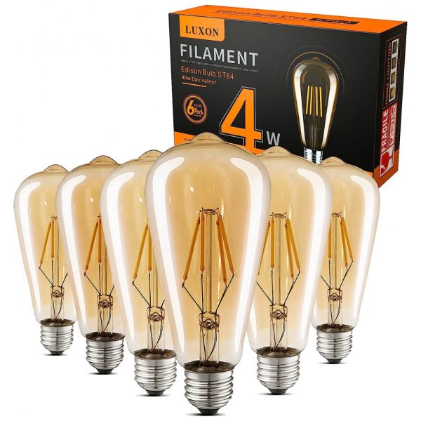 ectqr2mcjy170b_0 jpg - Lâmpada LED Vintage 800LM, 40W Frio 2700K, 6 Un, LUXON, Amarelo