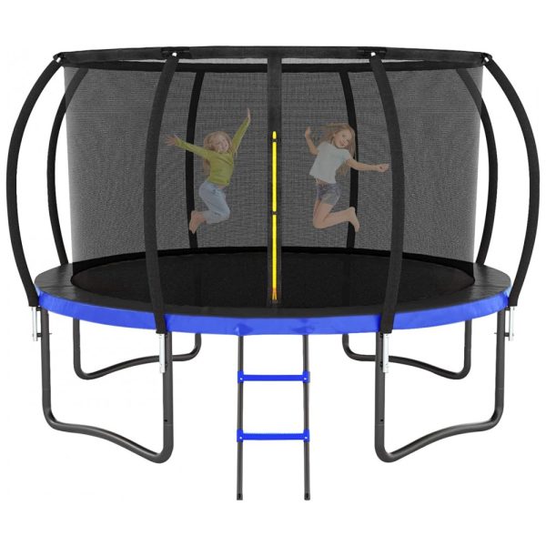 ectqrb27hxbc0b_0 jpg - Trampolim Liyarya 12FT 14FT Trampolim para crianças Adultos Trampolins recreativos ao ar livre com postes curvos e escada de rede de gabinete, revestimento anti ferrugem de trampolim resistente, aprovação ASTM azul 12FT