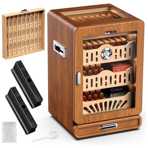 ectqrgm3b7jd0b_0 jpg - Umidor de Charutos de Mesa, com Tampa de Vidro, 4 Prateleiras de Cedro Espanhol, 2 Umidificadores, 1 Higrômetro Digital.LIHTUN
