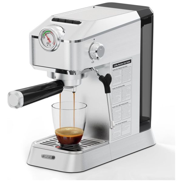 ectqrlgwc6mc0b_0 jpg - Máquina de Café Expresso 20 BAR com Espumador de Leite e Tanque de Água Removível de 1,2L, 110V 1300W, CKOZESE, Prata