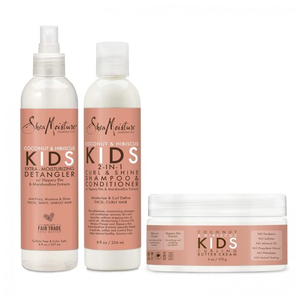 ectqshxwwqp80b_0 jpg - Kit Shampoo, Condicionador e Finalizador para Crianças com Cabelo Cacheado, Óleo de Coco e Flor de Hibisco, SHEAMOISTURE, Dourado