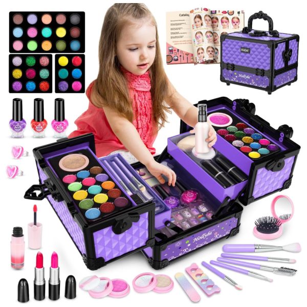 ectqskcxl33c0b_0 jpg - Kit de Maquiagem Infantil com 62 Peças Laváveis e Estojo para Crianças de 3 a 12 Anos, Hollyhi, Roxo