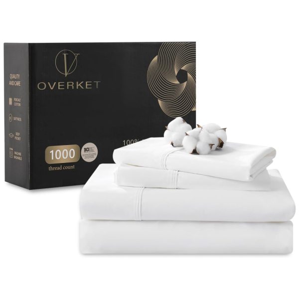 ectqspcgxzqc0b_0 jpg - Conjunto de Lençóis em Algodão Egípcio de 1000 Fios, Tamanho King, para Todas as Estações, Super Macio e Respirável, Overket, Branco