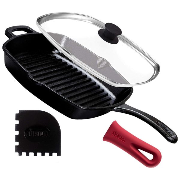 ectqsr9rlpv70b_0 jpg - Frigideira de Ferro Fundido Pré Temperada, com Alça de Silicone, CUISINEL C10 SG G, Preto