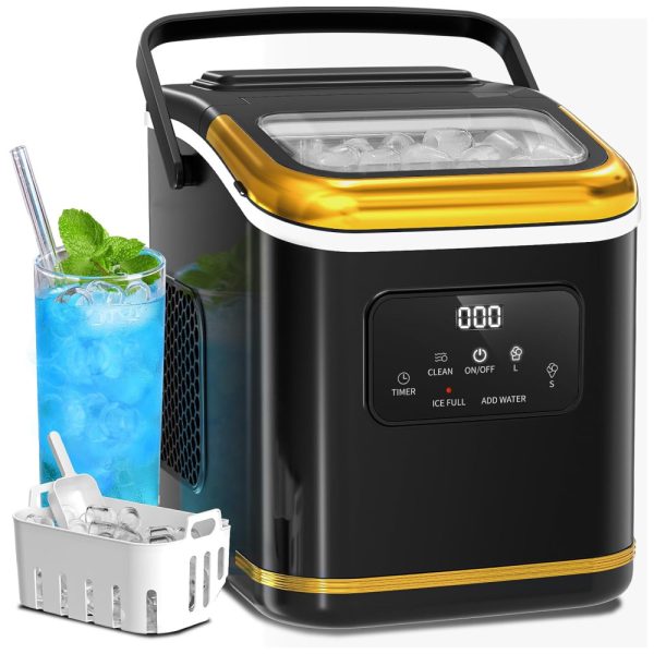 ectqstd1t6kd0b_0 jpg - Máquina de Gelo que Produz 12 kg em 24H com Tela Digital e Limpeza Automática, 110V 170W, Electactic, Preta e Dourada