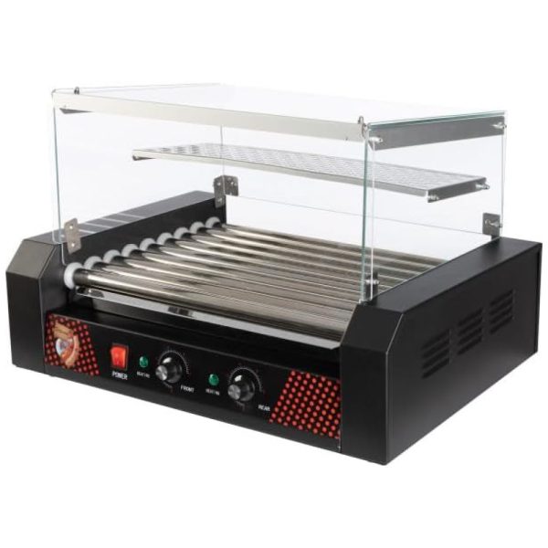 ectqsv3r1krc0b_0 jpg - Máquina de Cachorro Quente em Aço Inoxidável até 24 Salsichas com Aquecedor de Pão, Bandeja Coletora Removível e Tampa, 110V 1217W, ROVSUN, Preta