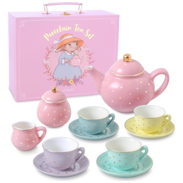 ectqt1wy8jmc0b_0 jpg - Jogo de Chá Infantil de Porcelana com Tema de Bolinhas Douradas e Estojo de Transporte, Giggle Honey, Colorido