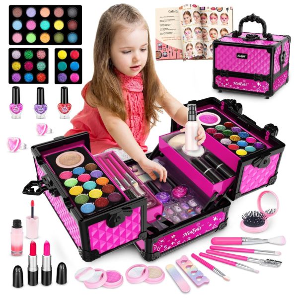 ectqtlrthgy90b_0 jpg - Kit de Maquiagem Infantil com 65 Peças Laváveis e Estojo para Crianças de 3 a 12 Anos, Hollyhi, Rosa