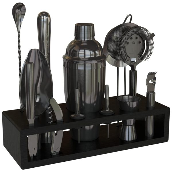 ectqtn2tq7880b_0 jpg - Highball Chaser Kit Bn Profissional 13 Peças em Aço Inoxidável com Suporte de Bambu e Livro de Receitas, Preto