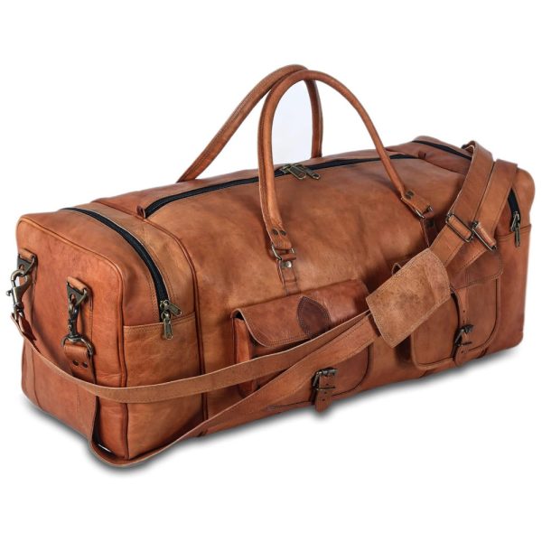 ectqtn455pw70b_0-1 jpg - KPL Bolsa de Viagem Masculina Clássica de Couro, KOMALS PASSION LEATHER, Marrom Claro