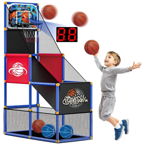 ectqtpksym7d0b_0 jpg - Jogo de Basquete Arcade Infantil com 4 Bolas, Placar Eletrônico e Altura Ajustável para Ambientes Internos e Externos, Flybakiz, Azul