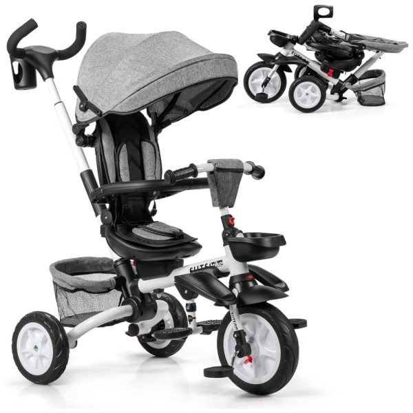 ectqv4s5p6n80b_0-2 jpg - Triciclo Infantil para Passeio com Assento Ajustável 7 Estágios, Idade Recomendada 1 a 5 Anos, BABY JOY, Cinza