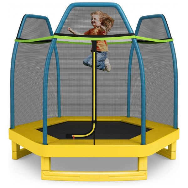 ectqv6jxzh6b0b_0 jpg - Giantex Cama Elastica Infantil com Diâmetro e Rede de Proteção para até 100 kg, Amarelo, Verde