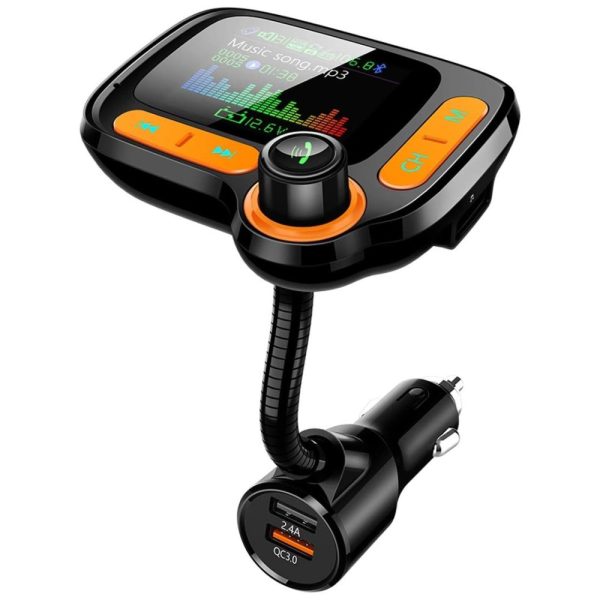ectqvn1jycz70b_0 jpg - Adaptador Transmissor Veicular Bluetooth Veicular USB AUX, TSNAM TSN C86, Laranja