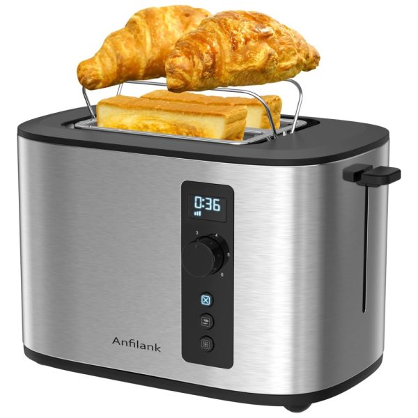 ectqvw1gqppc0b_0-2 jpg - Torradeira 2 Fatias com Contagem Regressiva, 6 Níveis de Tostagem, Funções de Cancelamento, Bagel e Descongelamento, 110V 900W, Anfilank KY 872BS, Prata