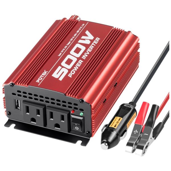 ectqvxpn2w870b_0 jpg - Inversor de Potência 500W DC 12V para AC 2 Tomadas AC e Porta USB, 110v, POTEK 10, Preto