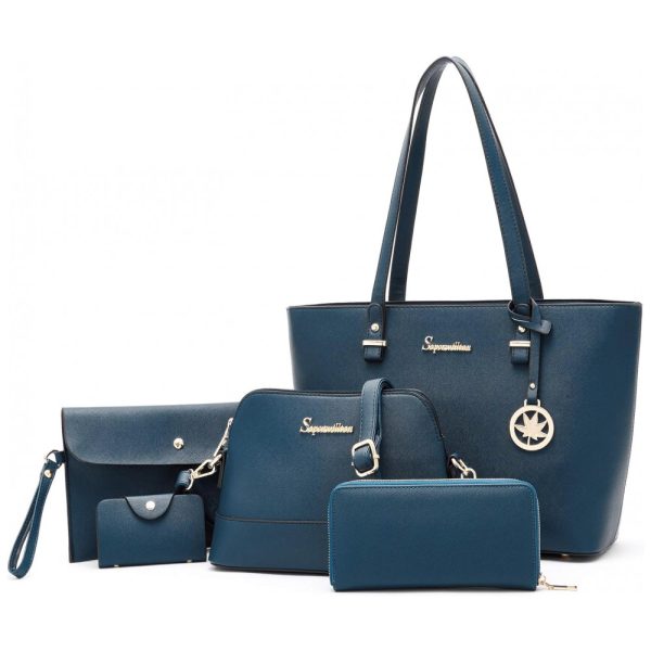 ectqw2n4gq380b_0 jpg - Conjunto de Bolsas para Mulheres de Couro Sintético, 5 Unidades, SOPERWILLTON 8803, Azul Marinho