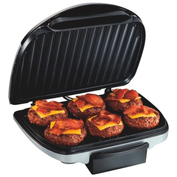 ectqwceszoj10b_0 jpg - Grill elétrico para uso interno, 6 porções, antiaderente, fácil de limpar, HAMILTON BEACH 25371, Prateado