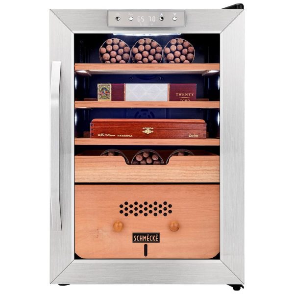ectqwj8cyy790b_0 jpg - Umidor para Charutos Elétrico 3 em 1 com Resfriamento Preciso, Higrômetro Digital e Acabamento em Aço Inoxidável, 110V, Schmck, Prata e Preto