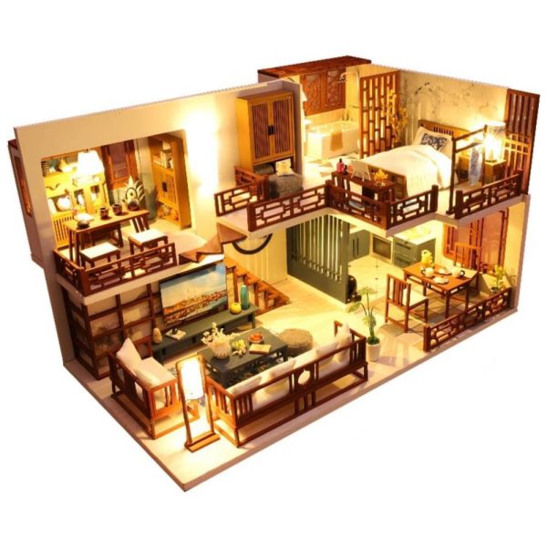 ectqxhqnn6jb0b_0 jpg - Casa em Miniatura Realista com Móveis de Madeira com Caixa de Música para Adultos e Adolescentes, Lannso, Marrom