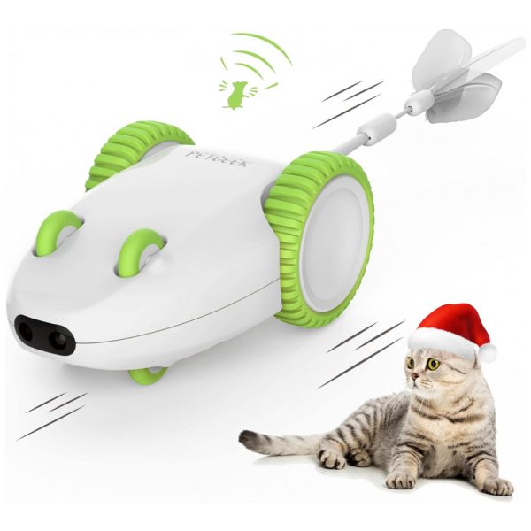 ectqxm7wklx70b_0 jpg - Ratinho Automático para Gatos Emite Sons e Possui Caldas de Plumas, Recarregável, PETGEEK C87311E, Branco