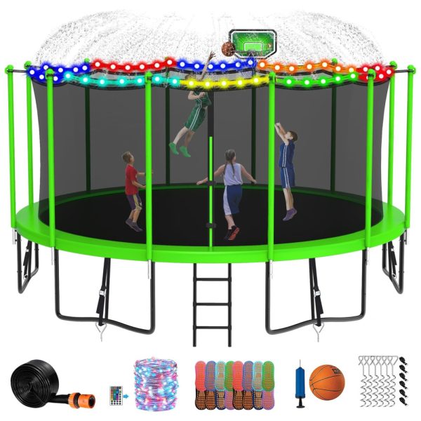 ectqxqmppbv90b_0-1 jpg - Cama Elastica Infantil com Diâmetro, Cesta de Basquete e Rede de Proteção para até 680 kg, DEEPROAR, Verde