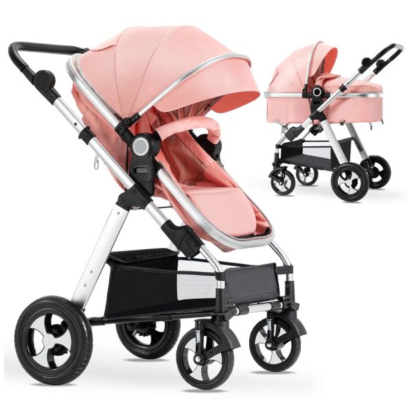 ectqy7wjtgq90b_0 jpg - Carrinho de Bebê 2 em 1 para Recém Nascido com Encosto Ajustável, Blahoo, Rosa