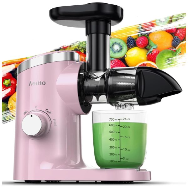 ectqygs2d8gc0b_0 jpg - Centrifuga de Frutas com 2 Velocidades, Fácil de Limpar, Inclui Livro de Receitas em Inglês, 110V 150W, Aeitto, Rosa