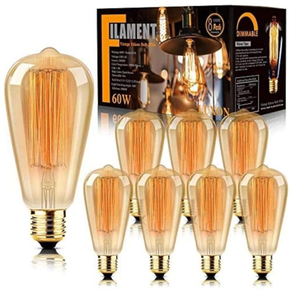 ectqyn6xtkj70b_0 jpg - Lâmpada LED Vintage 310LM, 60W Ambar Quente, 8 Un, LUXON 8 Pack Edison Light, Amarelo