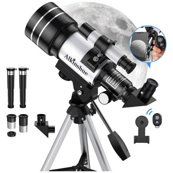 ectqzc1mpd3b0b_0 jpg - Telescópio Astronômico 150x com Tripé Ajustável, Adaptador de Celular e Controle Remoto, Alkinshue, Branco