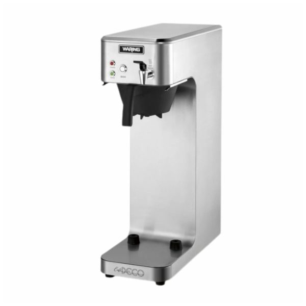 ectqzkkg7bm80b_0-1 jpg - Máquina para Café Coado Comercial em Aço Inoxidável 11,3L, com Torneira de Água Quente Encanado, Plugue de 5 a 15 Fases, 110V 1660W, Waring WCM50, Prata