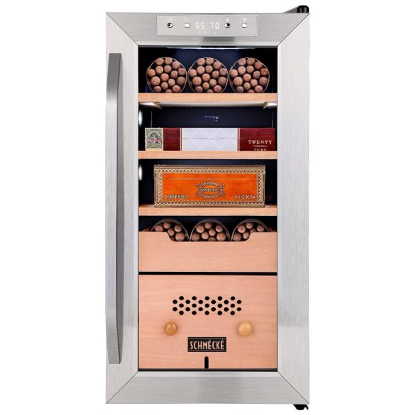 ectqzw3twy790b_0 jpg - Umidor Elétrico para Charutos 250 Unidades com Prateleiras e Higrômetro, 110 Volts, Schmecke, Prata e Preto