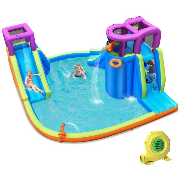 ectqzyb7s6x80b_0 jpg - Parque Aquático Inflável até 136 kg com 2 Escorregadores, Parede de Escalada e Piscina de Respingos para Crianças e Adultos, BOUNTECH, Azul