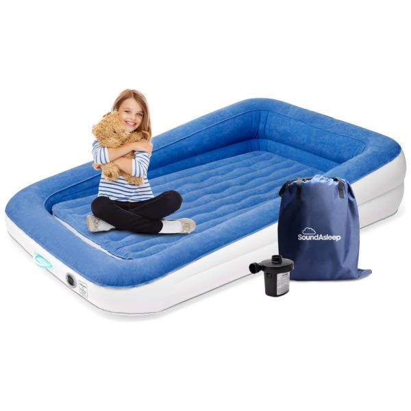 ectq5s2xfp6c0b_0 jpg - Colchão Inflável SoundAsleep Dream Series Kids com Bomba Externa de Alta Velocidade e Protetores de Segurança Extra Altos Azul para Crianças