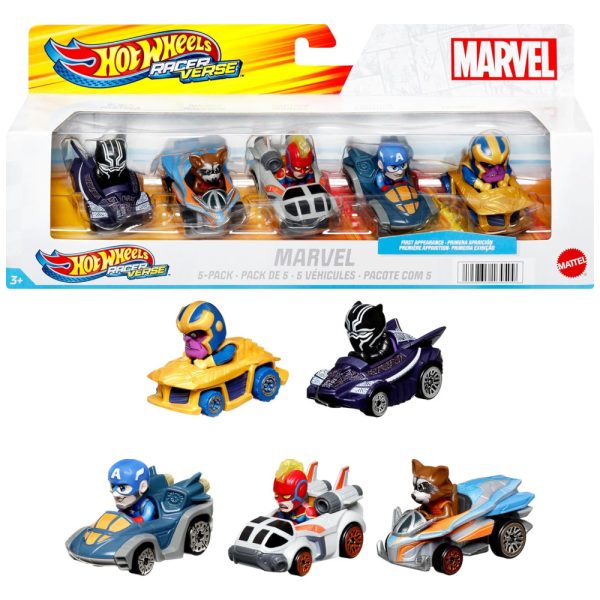 ectq82pt31nb0b_0 jpg - Conjunto 5 Carros Racer Verse Otimizados para Desempenho em Pista Hot Wheels com Personagens Populares da Marvel, Hot Wheels