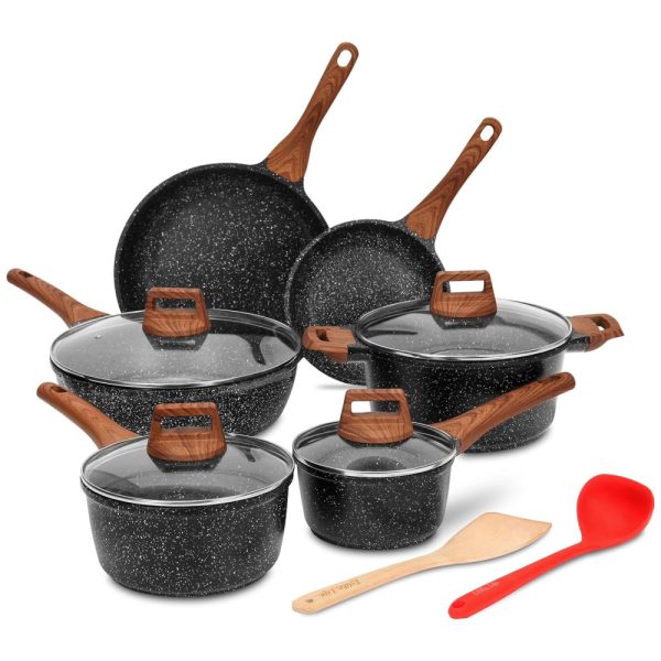 ectqbf1f8c290b_0 jpg - Conjunto de Panelas Antiaderente Compatível com Indução, 12 Peças, ESLITE LIFE ES Sets1612, Preto