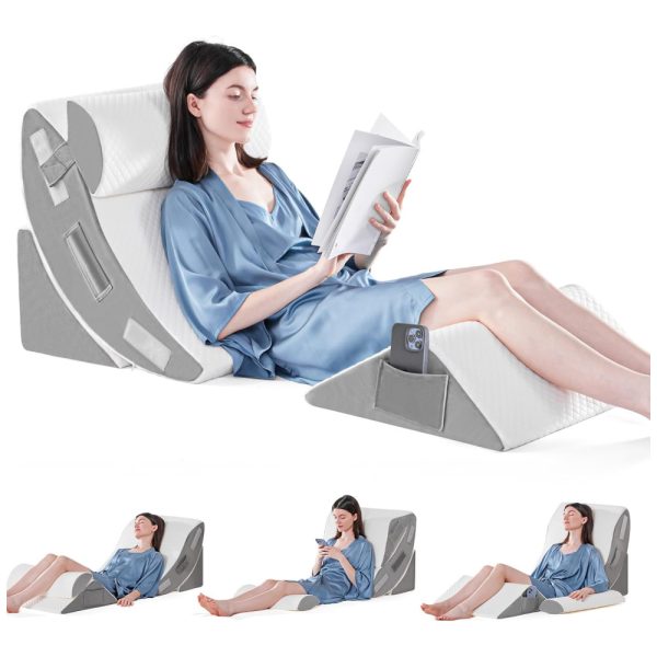 ectqcx1fr8cc0b_0 jpg - Conjunto de 4 Travesseiros Ortopédicos em Cunha para Alívio de Dor nas Costas, Corpo e Pernas, Ajustável, Pós Cirurgia, Refluxo Ácido e Ronco, Branco