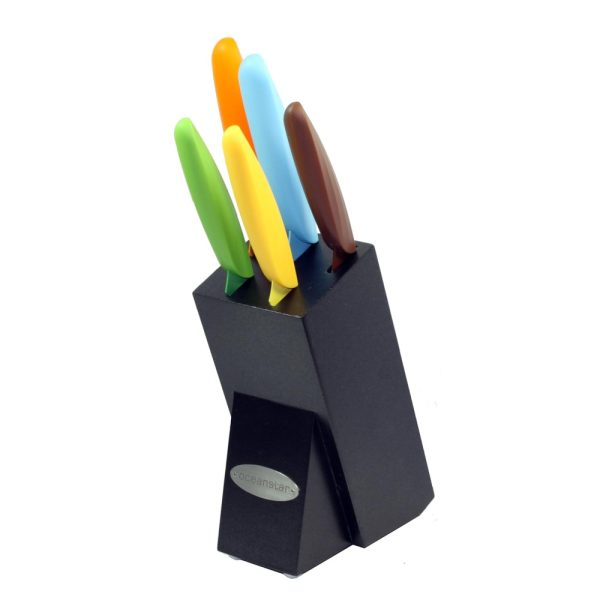 ectqk08mlt500b_0 jpg - Conjunto de Facas em Aço Inoxidável com Bloco de Bancada, 6 Peças, Colorida, OCEANSTAR KS1217, Azul