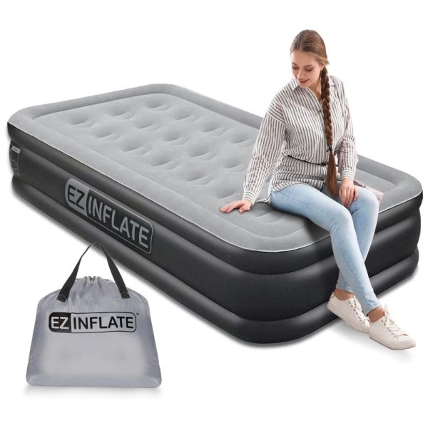 ectqk23cbcm70b_0 jpg - Cama Colchão Inflável Cama Bomba de Ar Embutida Luxo Duplo Altura 40, de Altura, EZ INFLATE, Preto