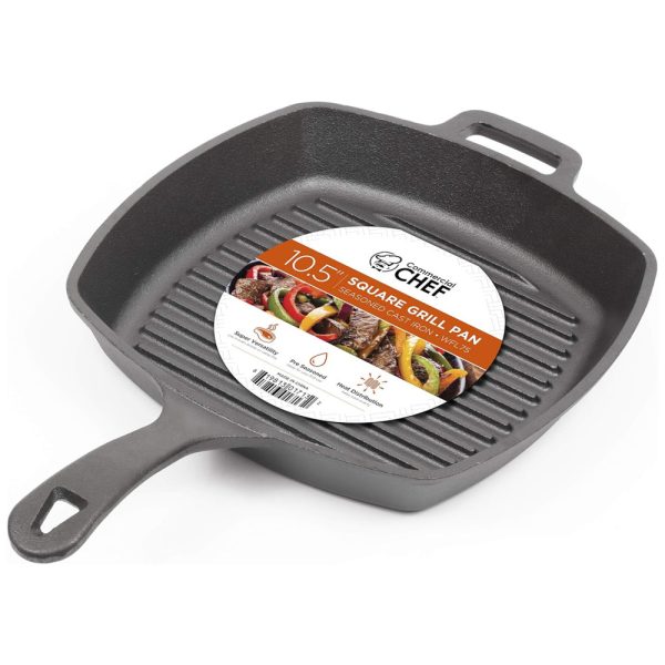 ectqk7txnb890b_0 jpg - Frigideira de ferro fundido para, panela quadrada de ferro fundido pré temperada de 10,5 pol, CHEF CHFL75