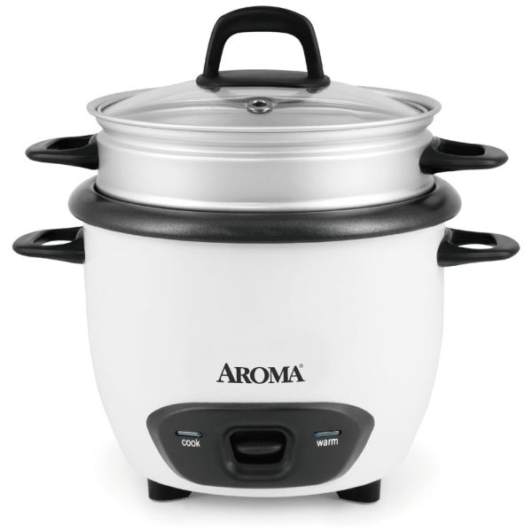 ectqq3nsf5500b_0 jpg - Panela de Arroz e Vaporizador Aroma Housewares 6 Xícaras cozido 3 Xícaras cru , Estilo Panela, Branco, com Capacidade de 1,8L.
