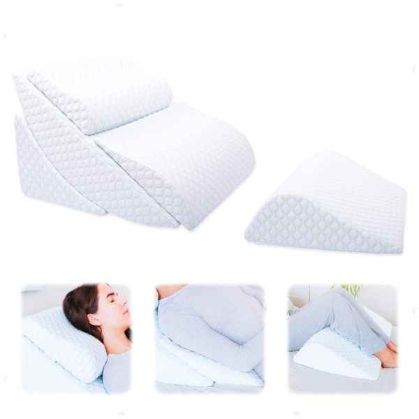 ectqry5slbd80b_0 jpg - Conjunto de 4 Travesseiros Ortopédicos Ajustáveis em Cunha para Cama, Alívio de Dor nas Costas, Refluxo Ácido, Pós Cirurgia, Ronco, Suporte para Lombar, Lenora, Branco