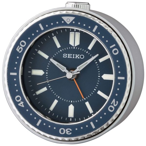 ectqy442m1w80b_0 jpg - Relógio Despertador de Mesa Analógico e Moderno, a Bateria, Seiko Mai Heritage, Azul e Prata