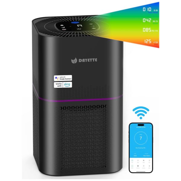 ectq1b4p51rc0b_0-1 jpg - Purificador de Ar para Ambientes até 200m com Filtro HEPA Ture H13, 4 Velocidades e Controle por APP via WiFi e Compatível com Alexa, 110V, DAYETTE, Preto