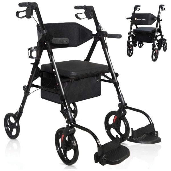 ectq1k3z6rjd0b_0 jpg - Andador Rollator 2 em 1 Leve com Assento e Encosto Extra Largo, Dobrável, Rodas Frontais de 25,4 cm e Traseiras de 20,32 cm para Idosos,FlyingJoy
