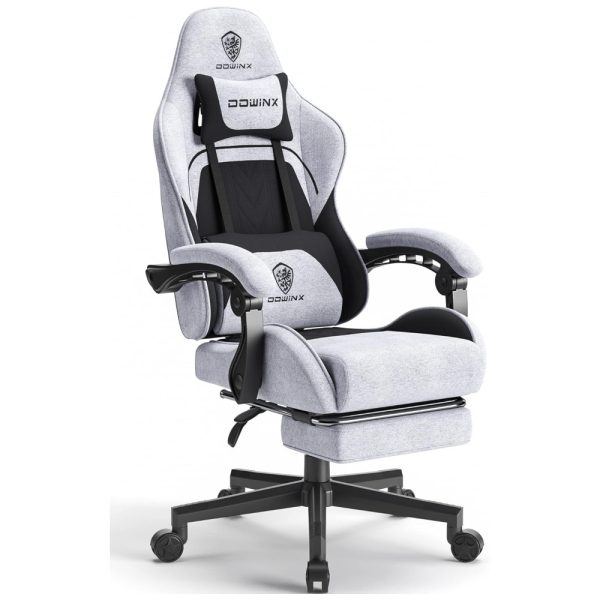 ectq6b88mtw90b_0 jpg - Cadeira Gamer Reclinável e Giratória com Almofada de Mola Ensacada, Apoio de Cabeça e Pés, Dowinx, Cinza