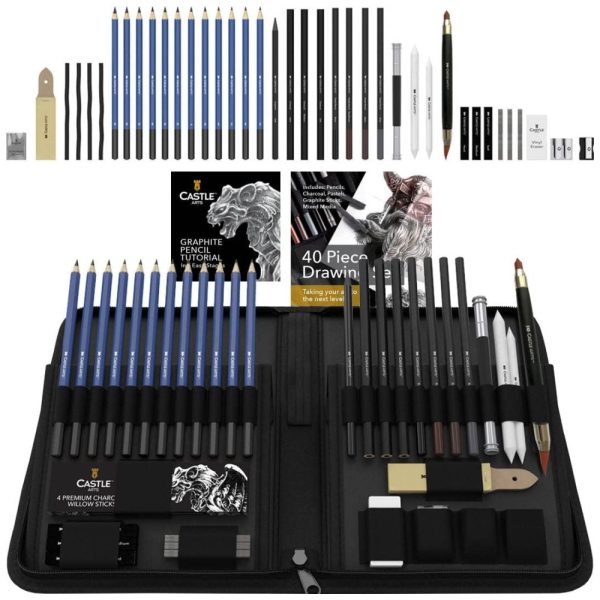 ectq6vudcfh10b_0-1 jpg - Kit Lápis de Cor Profissional com Estojo 40 peças Tintas Acrílicas, Aquarela, CASTLE ART SUPPLIES 4336945598, Preto